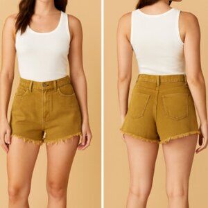 Zara Acid Mustard High Waisted Frayed Hem Jean Shorts Size 6